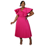 Plus Size Women Ruffle Pleated Dress