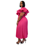 Plus Size Women Ruffle Pleated Dress