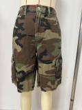 Women Casual Summer Button-Zipper Camouflage Shorts