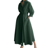Plus Size Women Printed Casual Polka Dot Polo Neck Long-Sleeve Dress