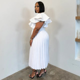 Plus Size Women Ruffle Pleated Dress