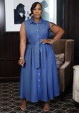Plus Size Women Elegant Sleeveless Waist-cinching Shirt Dress