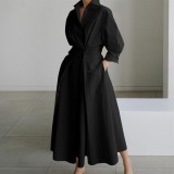 Plus Size Women Printed Casual Polka Dot Polo Neck Long-Sleeve Dress