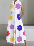 Plus Size Women Printed V-Neck Sleeveless Dress