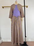 Women Spring/Summer African V-Neck Striped Holidays Dress