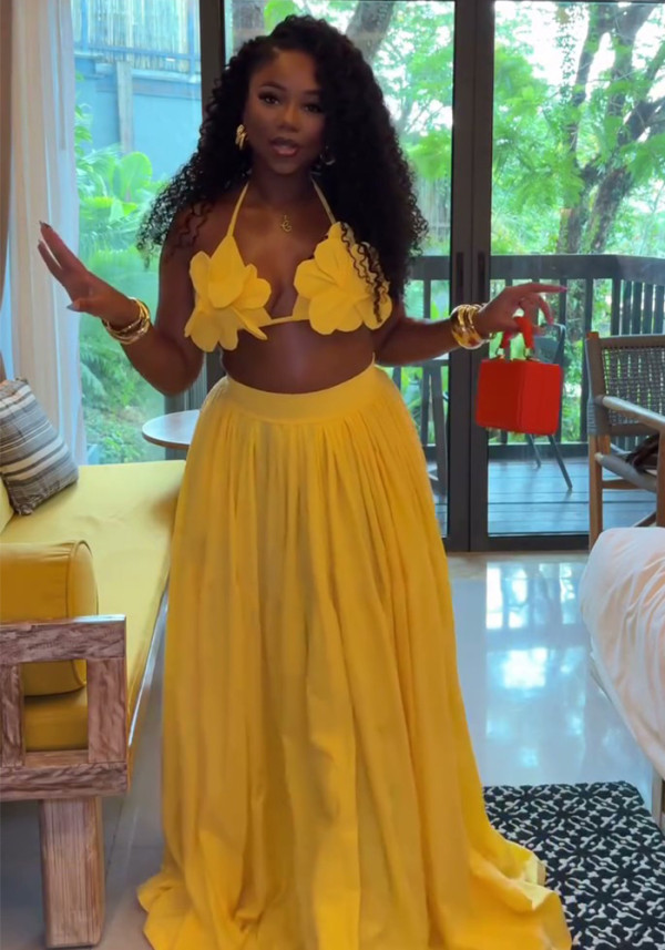 Women Summer African Camisole Top and Skirt Two-Piece Set