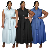 Plus Size Women Elegant Sleeveless Waist-cinching Shirt Dress