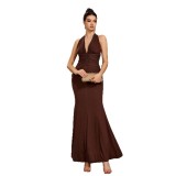 Women Sleeveless V-Neck Formal Party Sequin Evening Dress