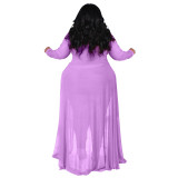 Plus Size Women Pocket Long Sleeve Patchwork Stretchy Jumpsuit
