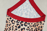 Women Leopard Print Patchwork Halter Neck Sleeveless Bodycon Dress