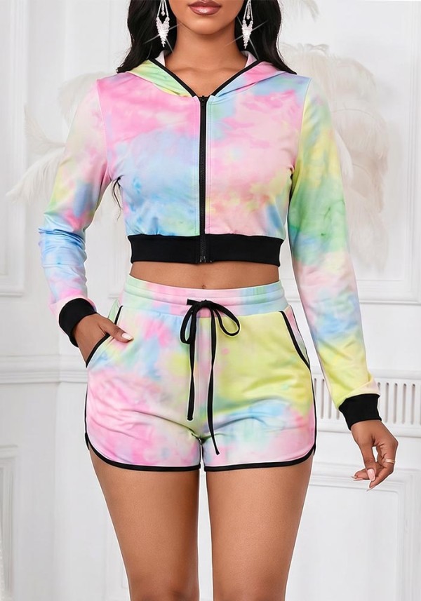 Women Casual Long Sleeve Top and Shorts Two-Piece Set