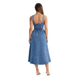 Women Sexy Sleeveless Backless Button Denim Dress