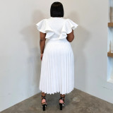 Plus Size Women Ruffle Pleated Dress