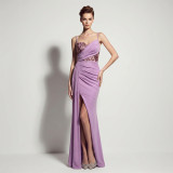 Women Sequined Camisole with Slit Formal Party Evening Dress