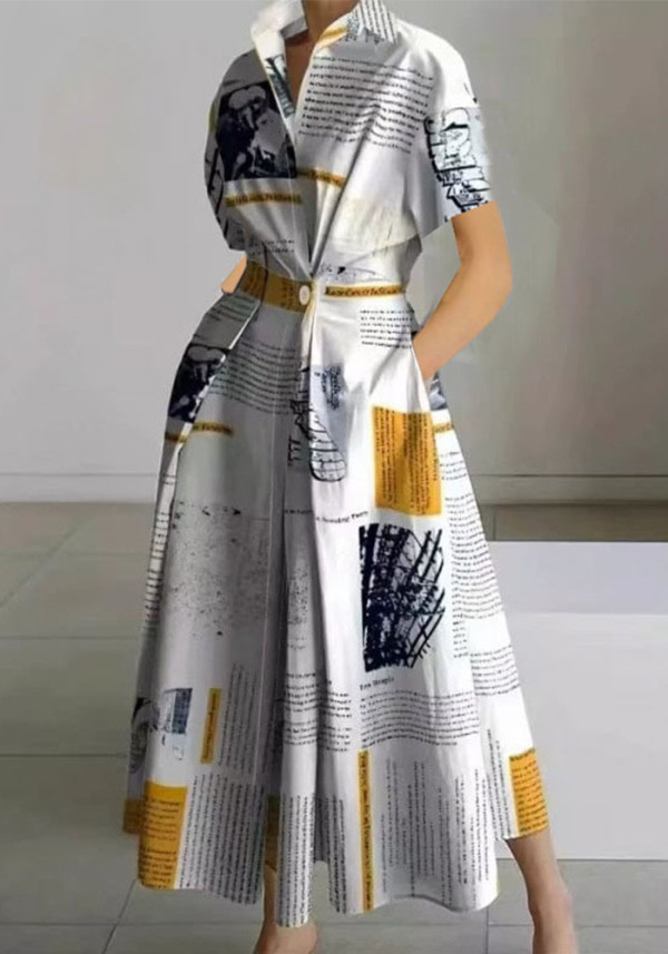 Plus Size Women Printed V-Neck Short-Sleeve Dress