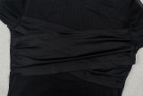 Women Sexy Bandeau Ruffled Mesh High Neck Long Sleeve Bodycon Dress