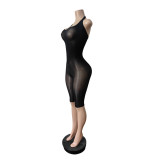 Women Halter Neck Stretch Sleeveless Knee-Length Jumpsuit