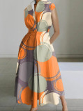 Plus Size Women Printed V-Neck Sleeveless Dress