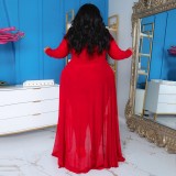 Plus Size Women Pocket Long Sleeve Patchwork Stretchy Jumpsuit
