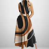 Plus Size Women Printed V-Neck Sleeveless Dress
