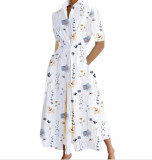 Plus Size Women Printed V-Neck Short-Sleeve Dress