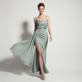 Women Sequined Camisole with Slit Formal Party Evening Dress