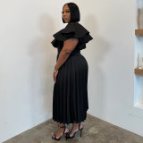 Plus Size Women Ruffle Pleated Dress