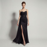 Women Sequined Camisole with Slit Formal Party Evening Dress
