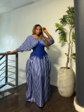 Women Spring/Summer African V-Neck Striped Holidays Dress
