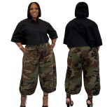 Plus Size Women Camouflage Pocket Lantern Jogger Pants