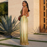 Women Gradient Backless Halter Neck Sleeveless Bodycon Dress