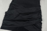 Women Sexy Bandeau Ruffled Mesh High Neck Long Sleeve Bodycon Dress