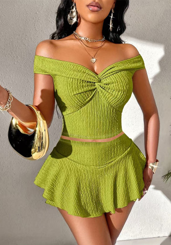 Women Off-Shoulder Cropped Top and Skirt Two-Piece Set