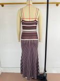 Women Summer African Elegant Striped Color Block Strap Dress