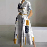 Plus Size Women Printed V-Neck Short-Sleeve Dress