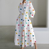 Plus Size Women Printed Casual Polka Dot Polo Neck Long-Sleeve Dress