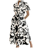 Plus Size Women Printed V-Neck Short-Sleeve Dress