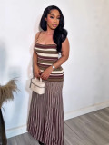 Women Summer African Elegant Striped Color Block Strap Dress