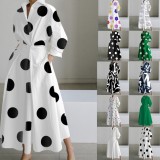 Plus Size Women Printed Casual Polka Dot Polo Neck Long-Sleeve Dress