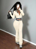 Fashion Women Zip Short Open Waist Top Tight-Fitting Casual Pants Sports Two-Piece Set