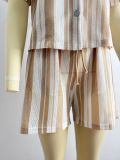 Women Spring/Summer African Short-Sleeve Striped Top and Shorts Two-Piece Set