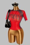 Women's Summer See-Through Printed Seamless Long Sleeve Top