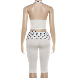 Summer Women's Polka Dot Crop Halter Tank and Slim Pants Set