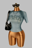 Women's Summer See-Through Printed Seamless Long Sleeve Top