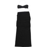 Women's Pearl Embellished Bandeau Top and Low-Waist Bodycon Maxi Skirt Set