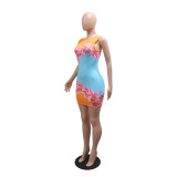 Women's Fashion Printed Sleeveless Bodycon Dress
