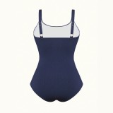 Plus Size Women's Ribbed One-Piece Tight-Fitting Swimsuit