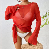 Women's Off-Shoulder Long Sleeve Side Slit Loose Beach Cover-Up Dress