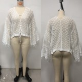 Women's Seashell Pattern Fringe Bell Sleeve Beach Cover-Up