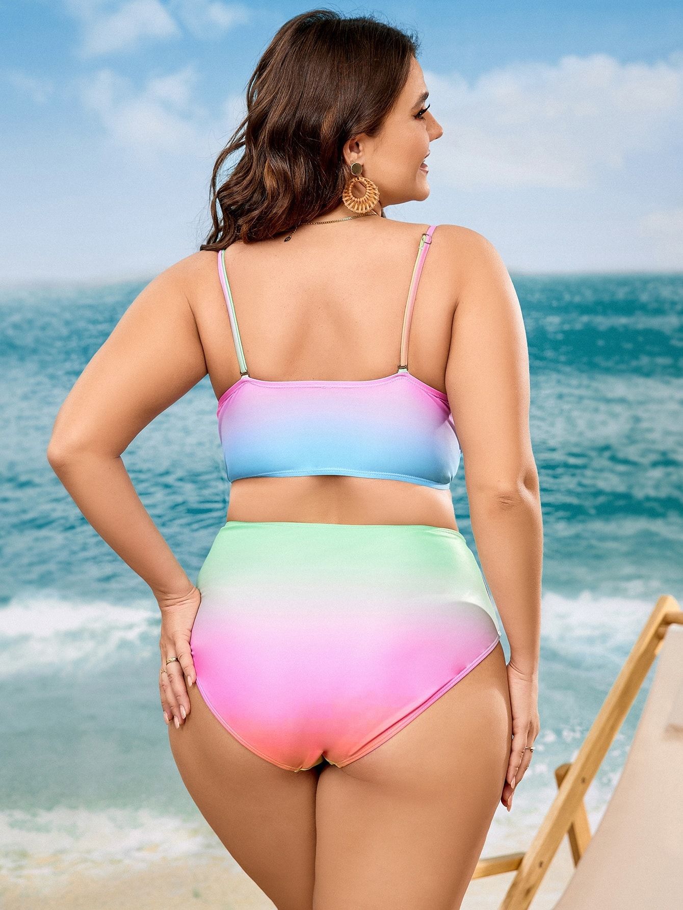 Plus Size Gradient High-Waist Two-Piece Bikini Swimsuit